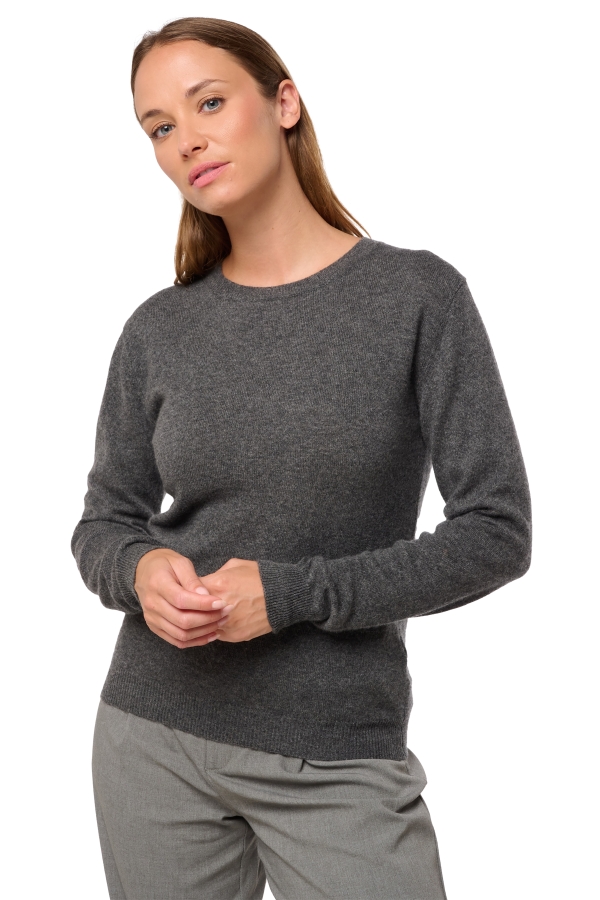 Kasjmier dames kasjmier pullover met ronde hals thalia first dark grey 2xl