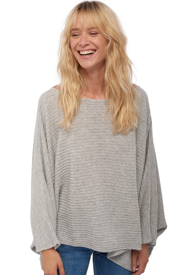 Kasjmier dames kasjmier pullover met ronde hals veel flanel grijs gemeleerd l