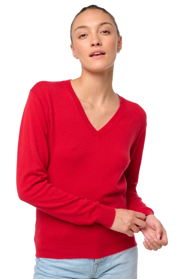 Kasjmier dames kasjmier pullover met v hals tessa first deep red l