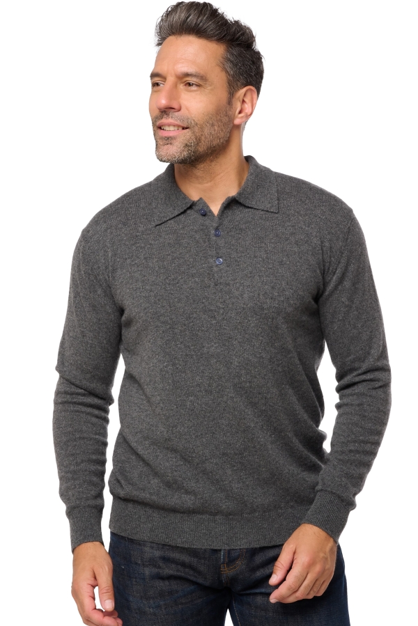 Kasjmier heren kasjmier polo stijl pullover tarn first dark grey 2xl