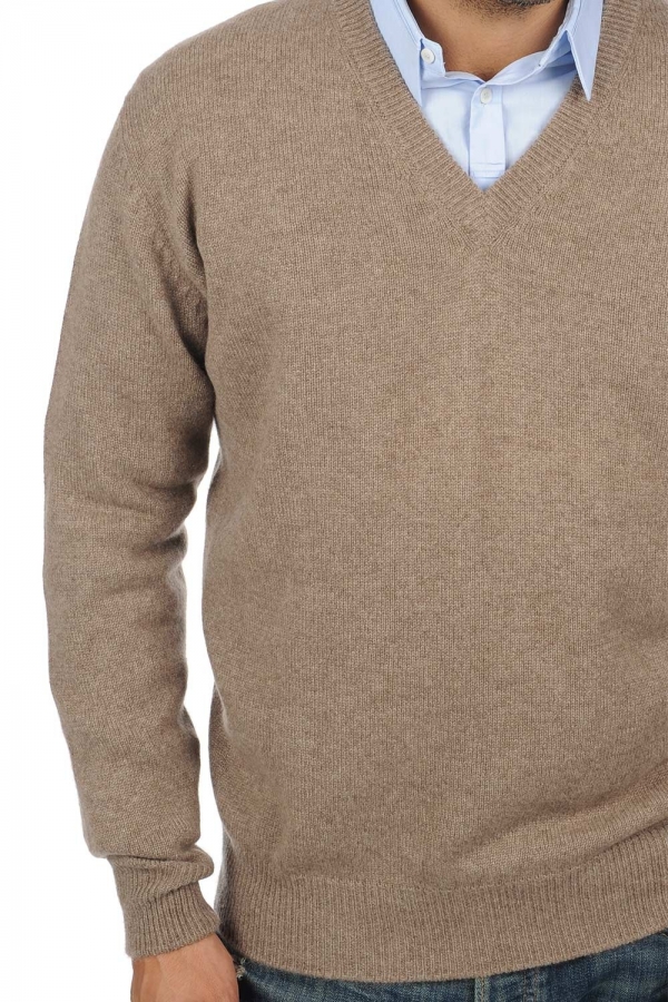 Kasjmier heren kasjmier pullover met v hals hippolyte 4f natural brown l