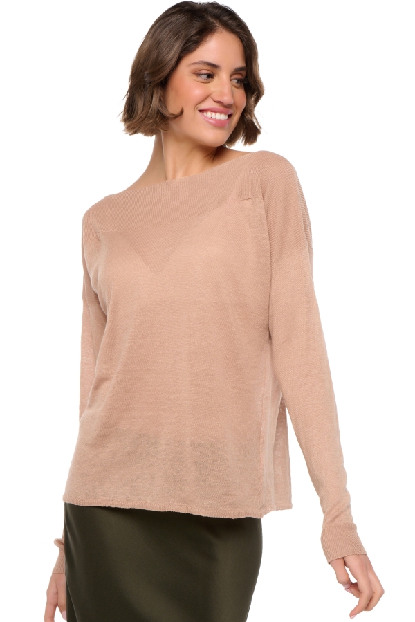 Linnen dames kasjmier pullover met ronde hals sheila latte s