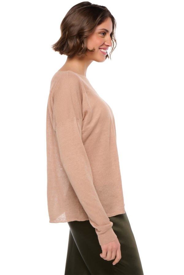 Linnen dames kasjmier pullover met ronde hals sheila latte s