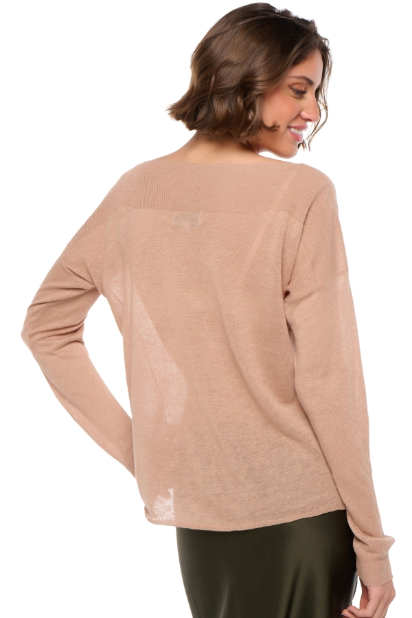 Linnen dames kasjmier pullover met ronde hals sheila latte s