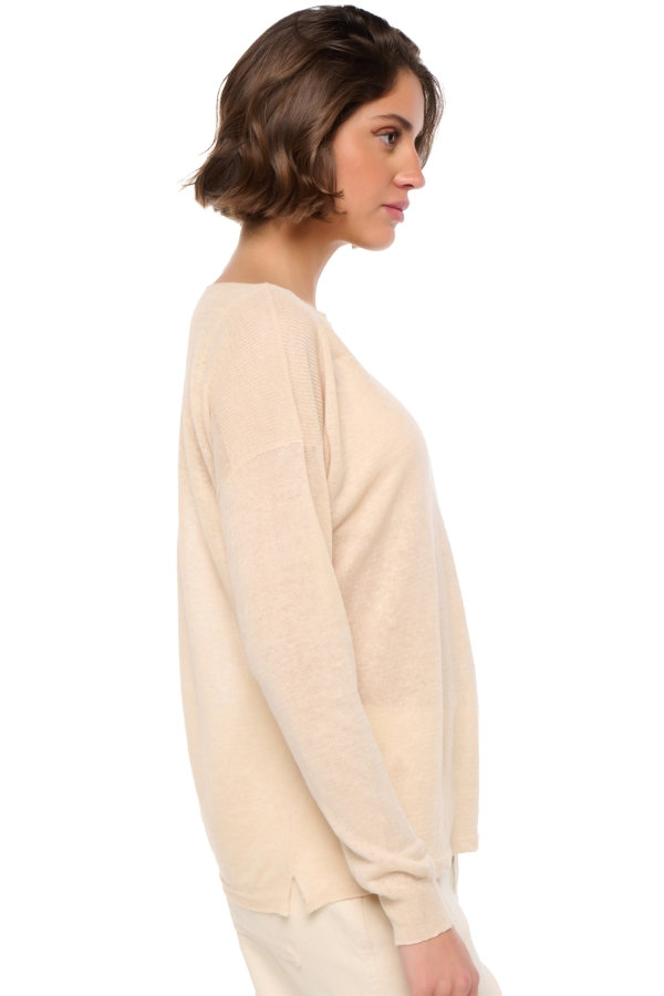 Linnen dames kasjmier pullover met ronde hals sheila wheat s