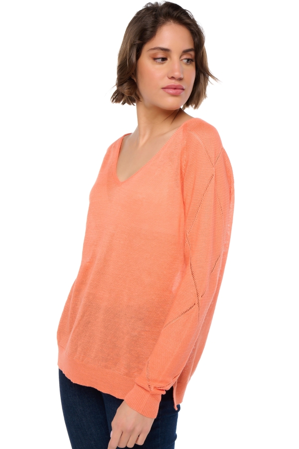 Linnen dames kasjmier pullover met v hals sabrina papaya s