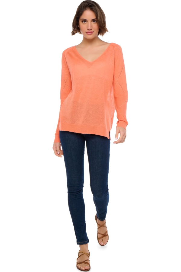 Linnen dames kasjmier pullover met v hals sabrina papaya s