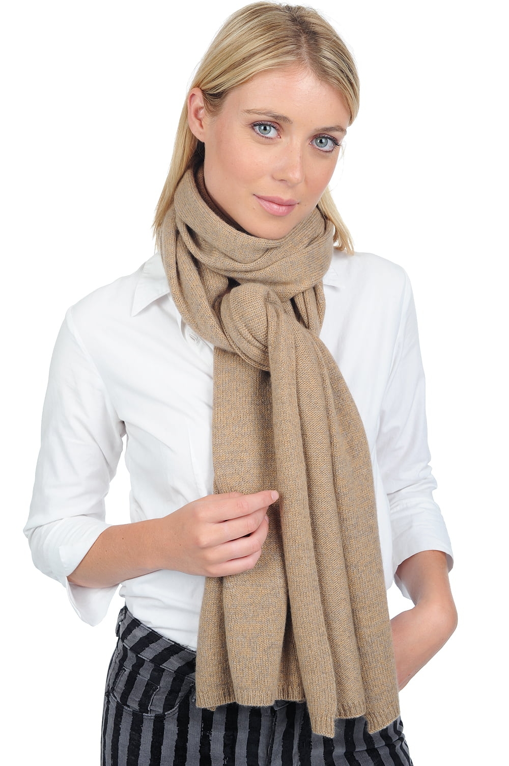 Kasjmier accessoires sjaals gribouille beige gris 210 x 45 cm
