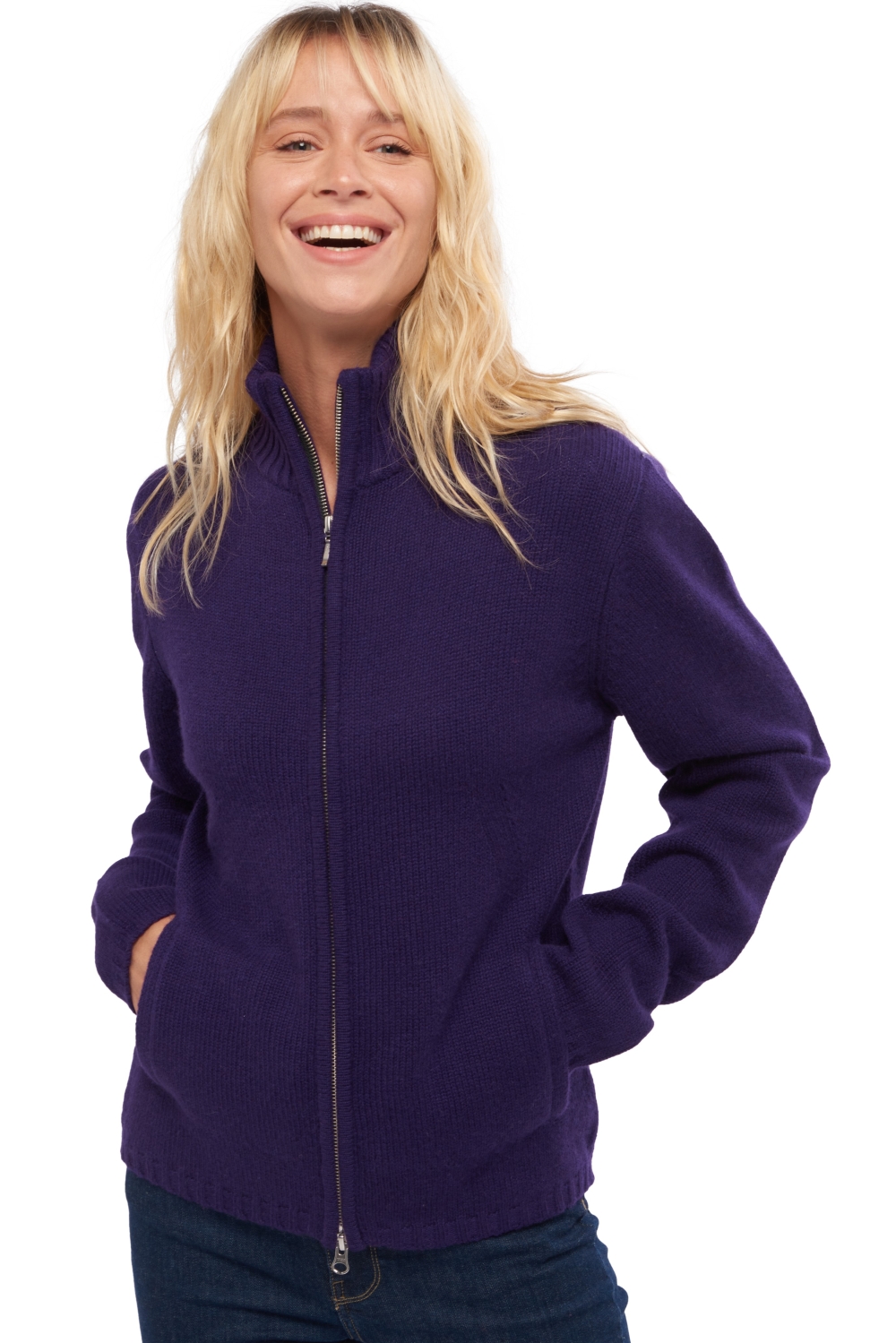 Kasjmier dames kasjmier met rits en capuchon elodie deep purple 2xl