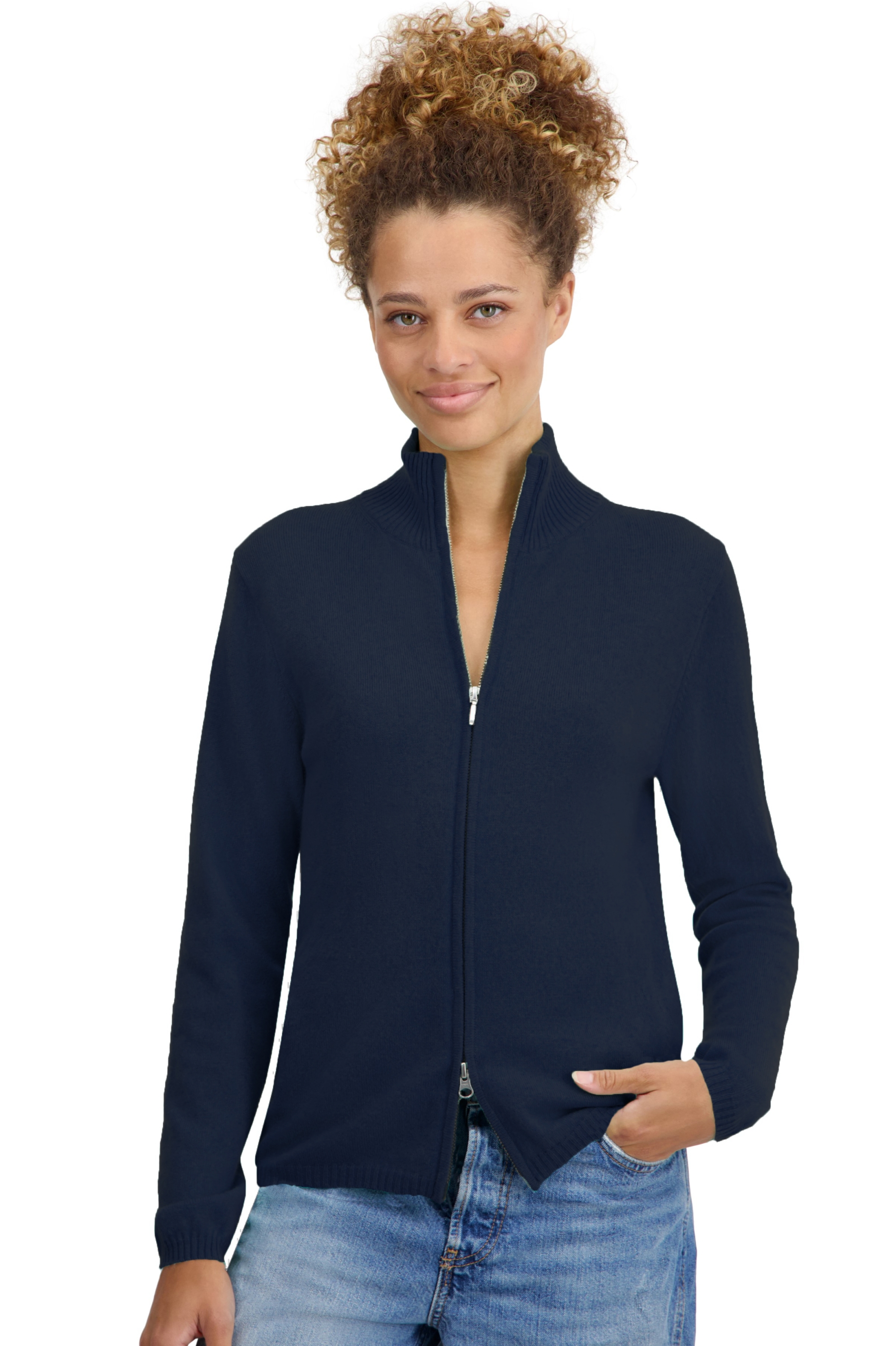 Kasjmier dames kasjmier met rits en capuchon thames first donker marine 2xl