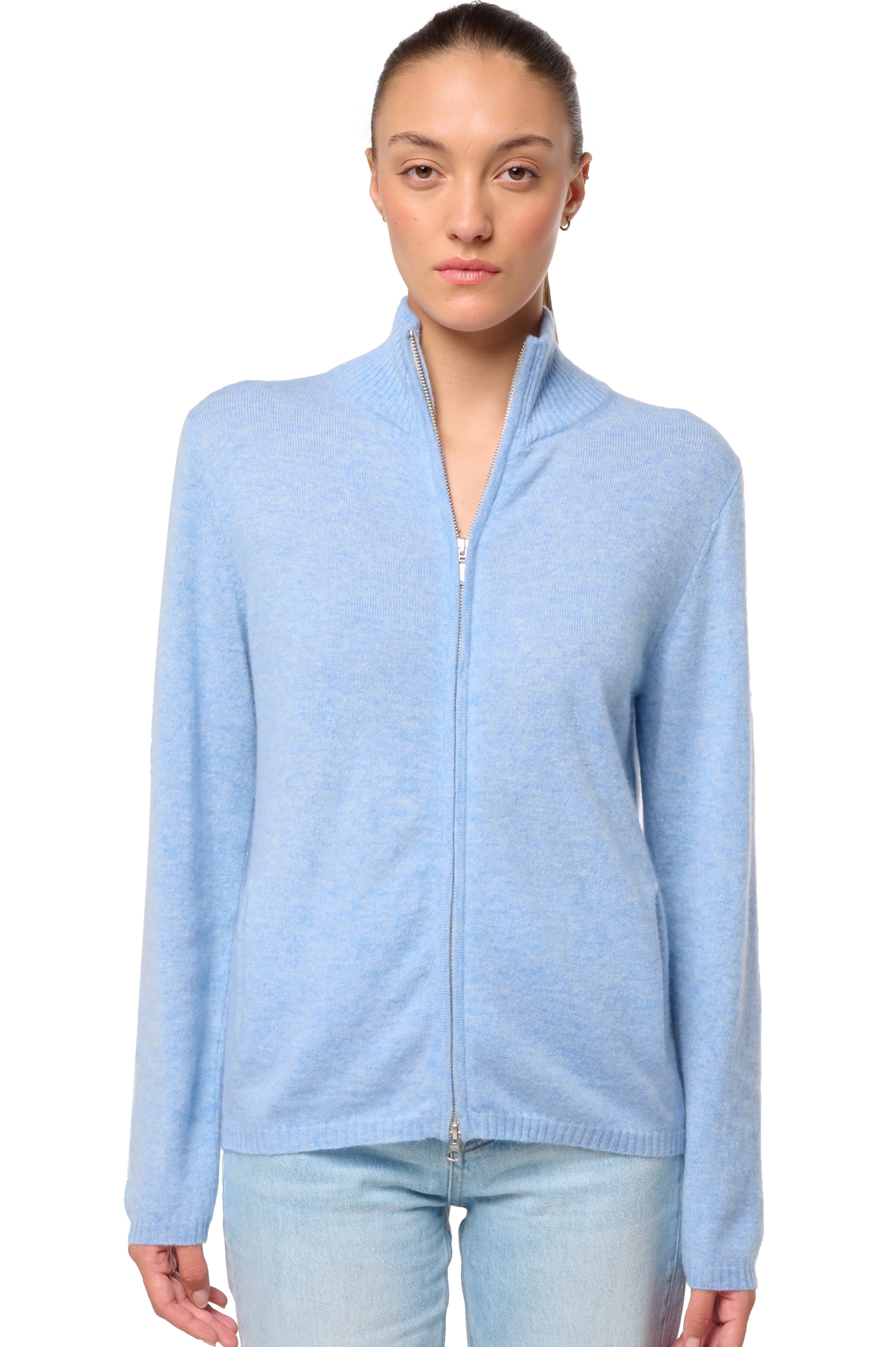 Kasjmier dames kasjmier met rits en capuchon thames first powder blue 2xl