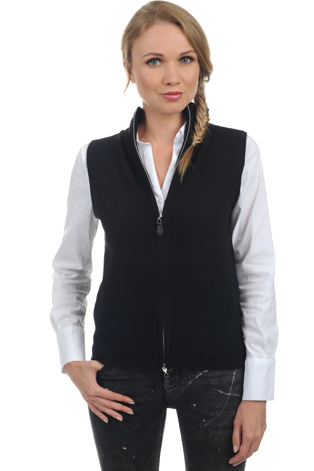 Kasjmier dames kasjmier met rits en capuchon zaza zwart 4xl