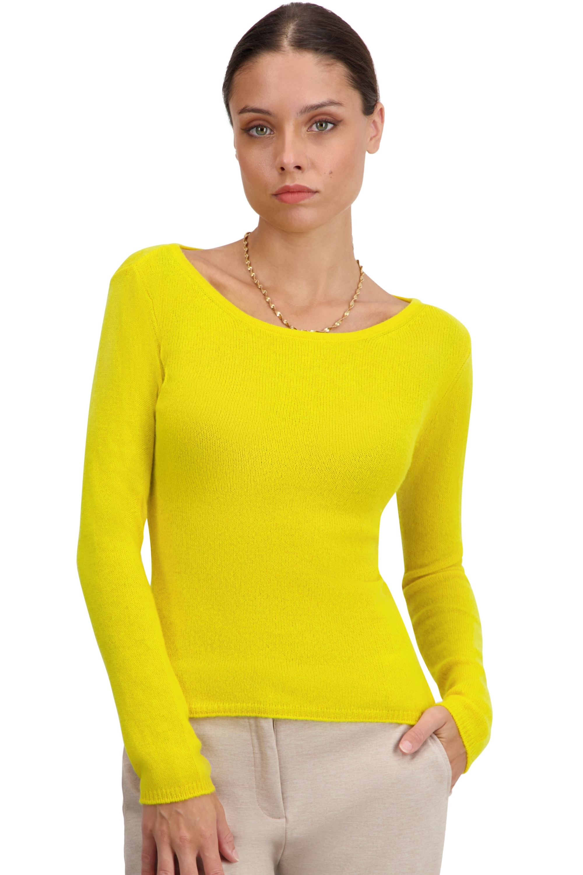 Kasjmier dames kasjmier pullover met ronde hals caleen tournesol 