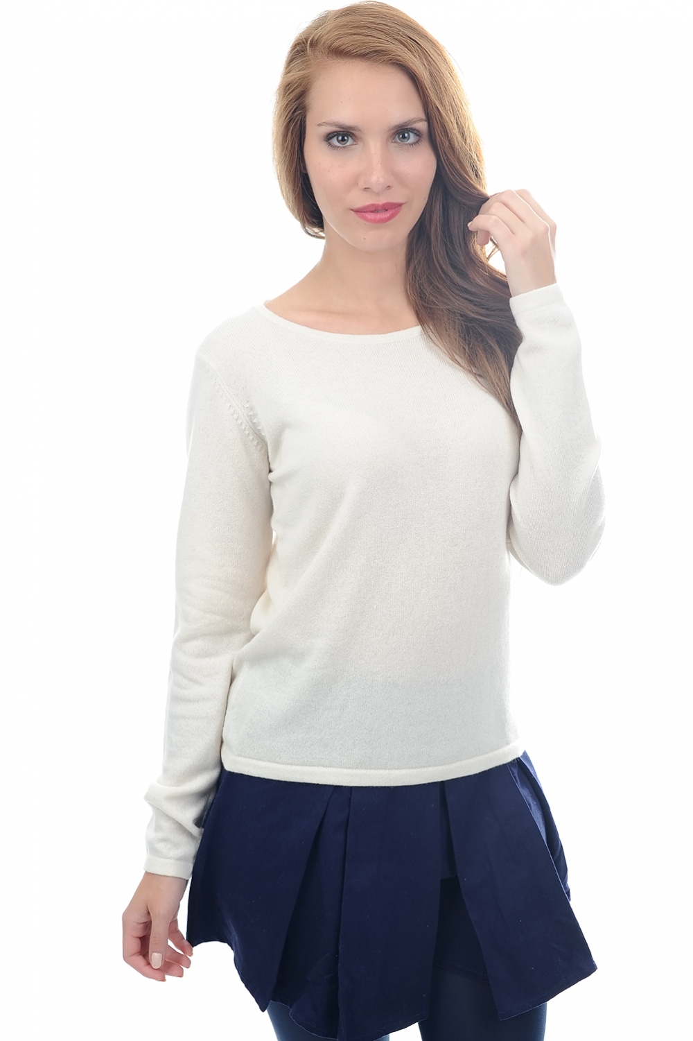 Kasjmier dames kasjmier pullover met ronde hals solange natural ecru m