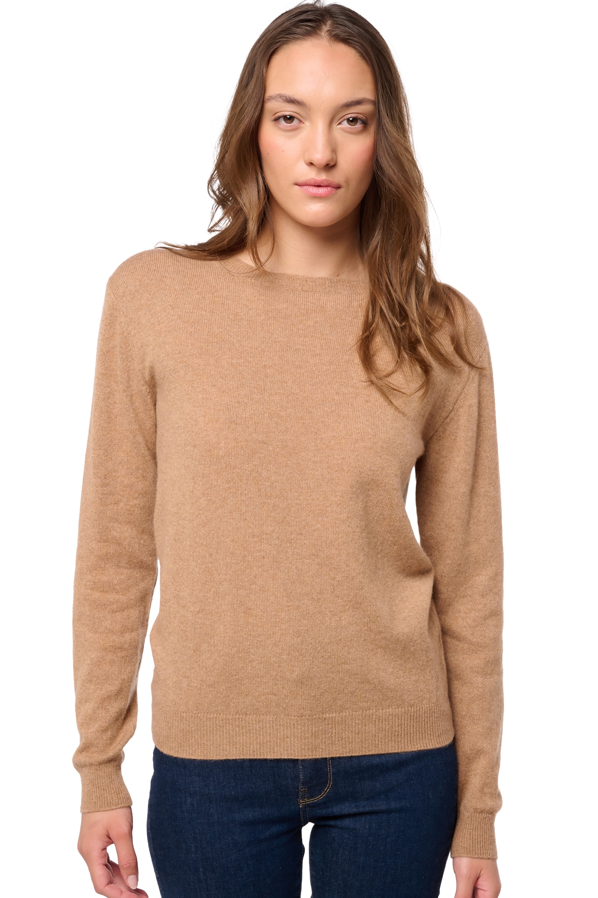 Kasjmier dames kasjmier pullover met ronde hals thalia first african camel l