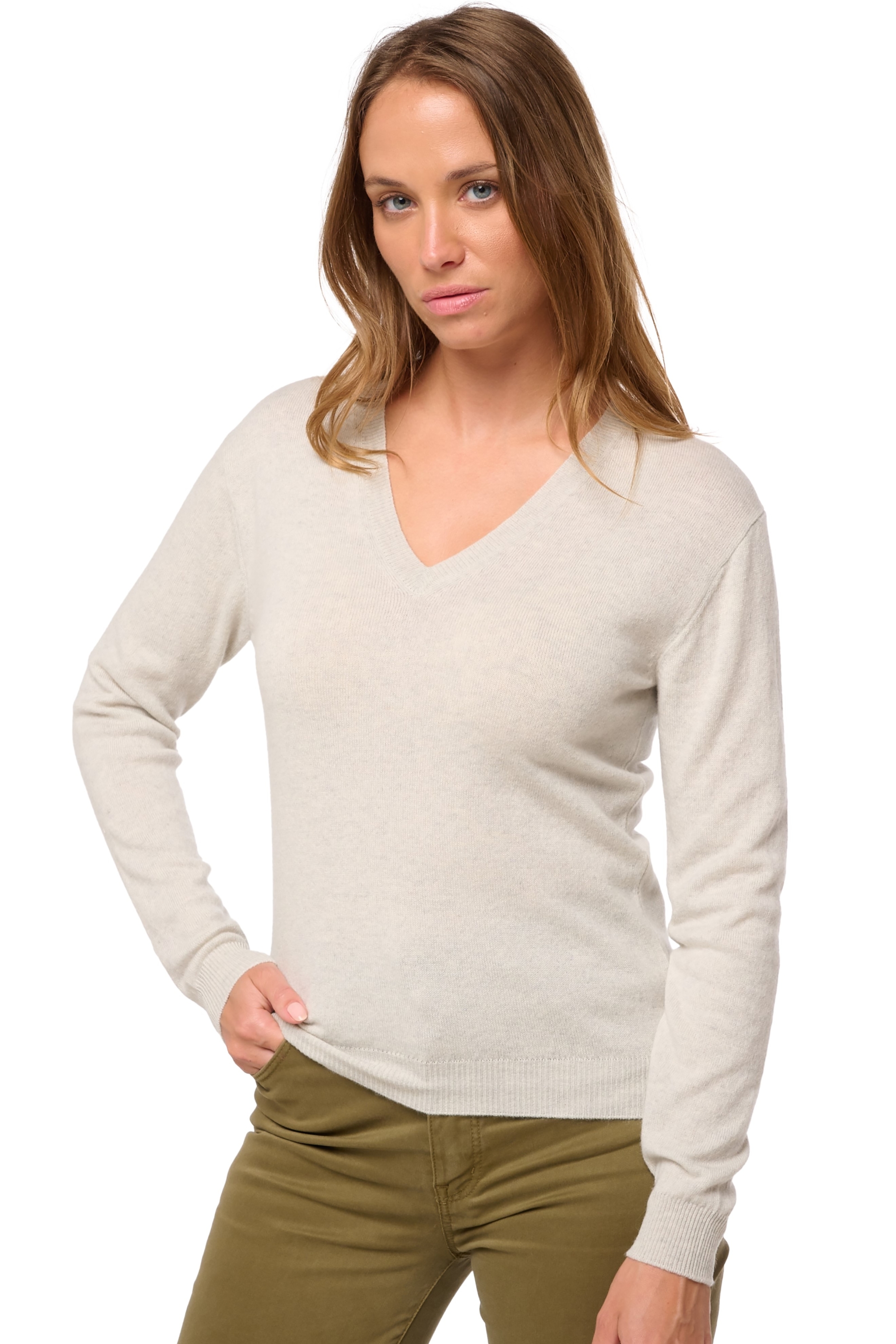 Kasjmier dames kasjmier pullover met v hals tessa first fluo white m