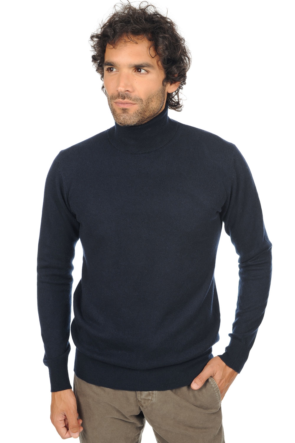 Kasjmier heren kasjmier pullover met kol tarry first donker marine 2xl