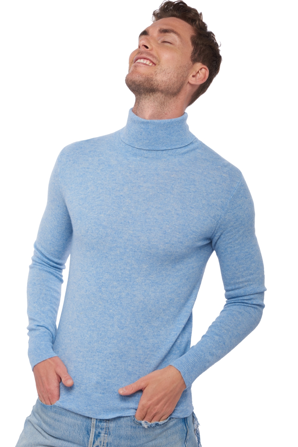 Kasjmier heren kasjmier pullover met kol tarry first powder blue 2xl