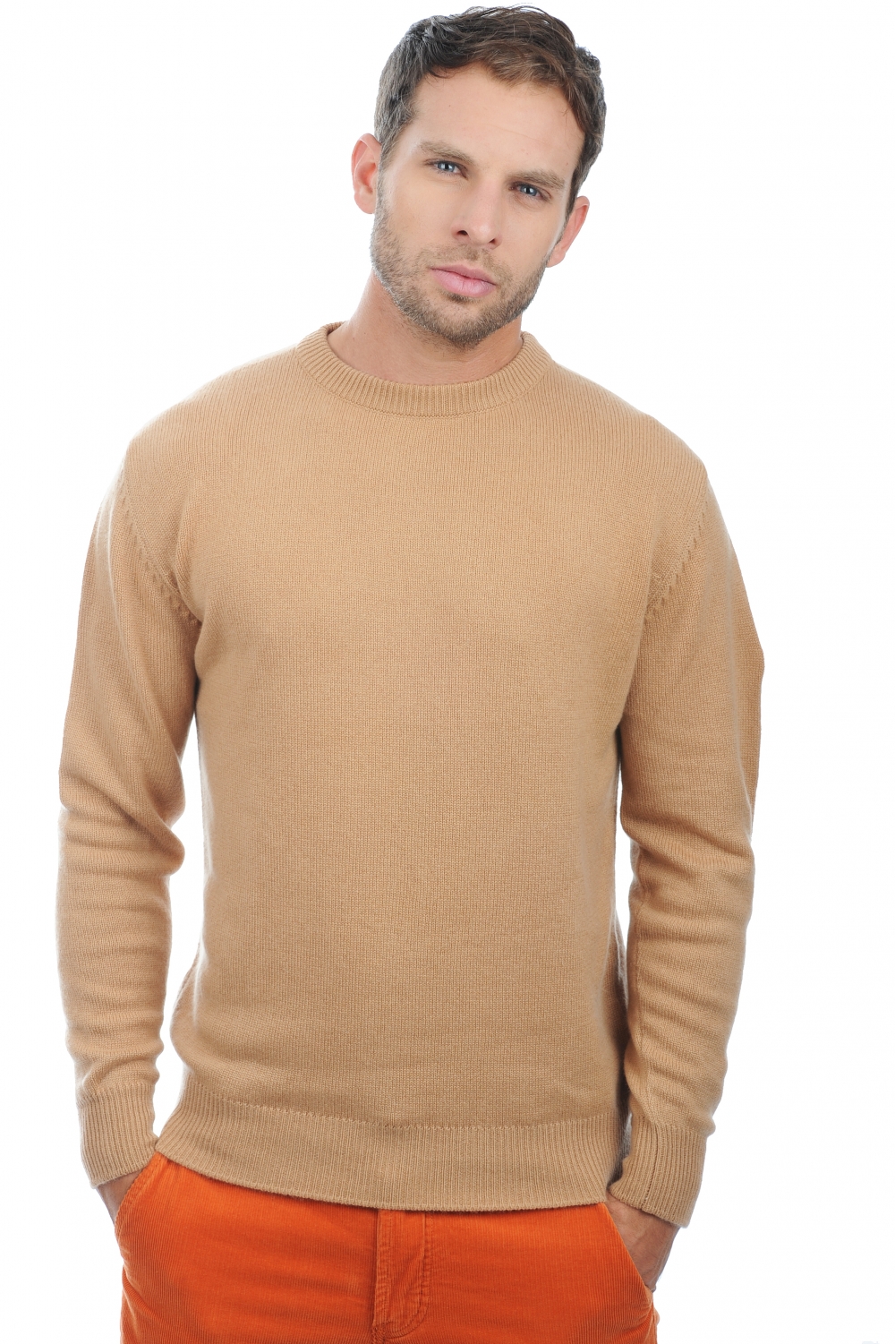 Kasjmier heren kasjmier pullover met ronde hals nestor camel 