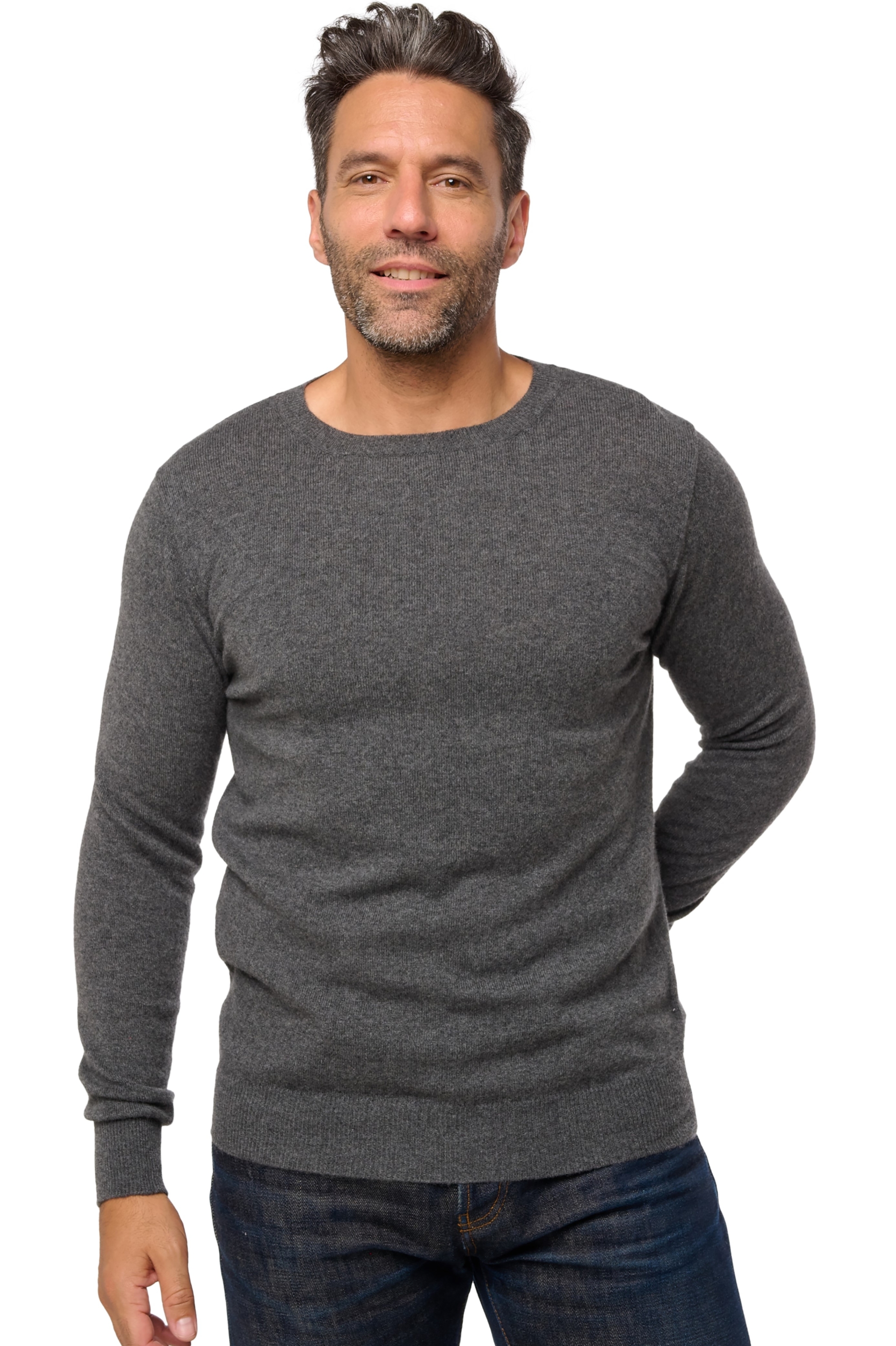 Kasjmier heren kasjmier pullover met ronde hals tao first dark grey 2xl