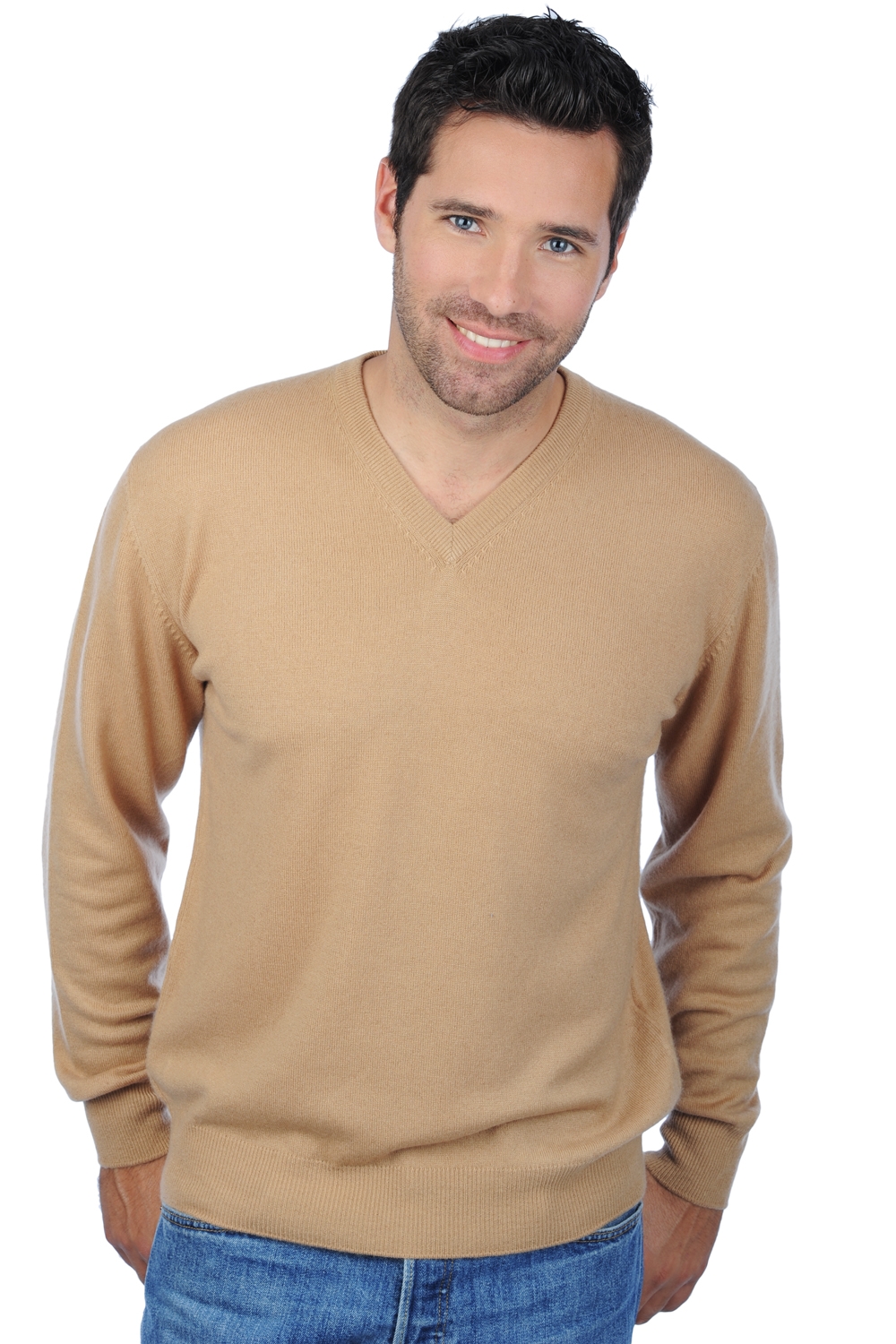 Kasjmier heren kasjmier pullover met v hals gaspard camel 