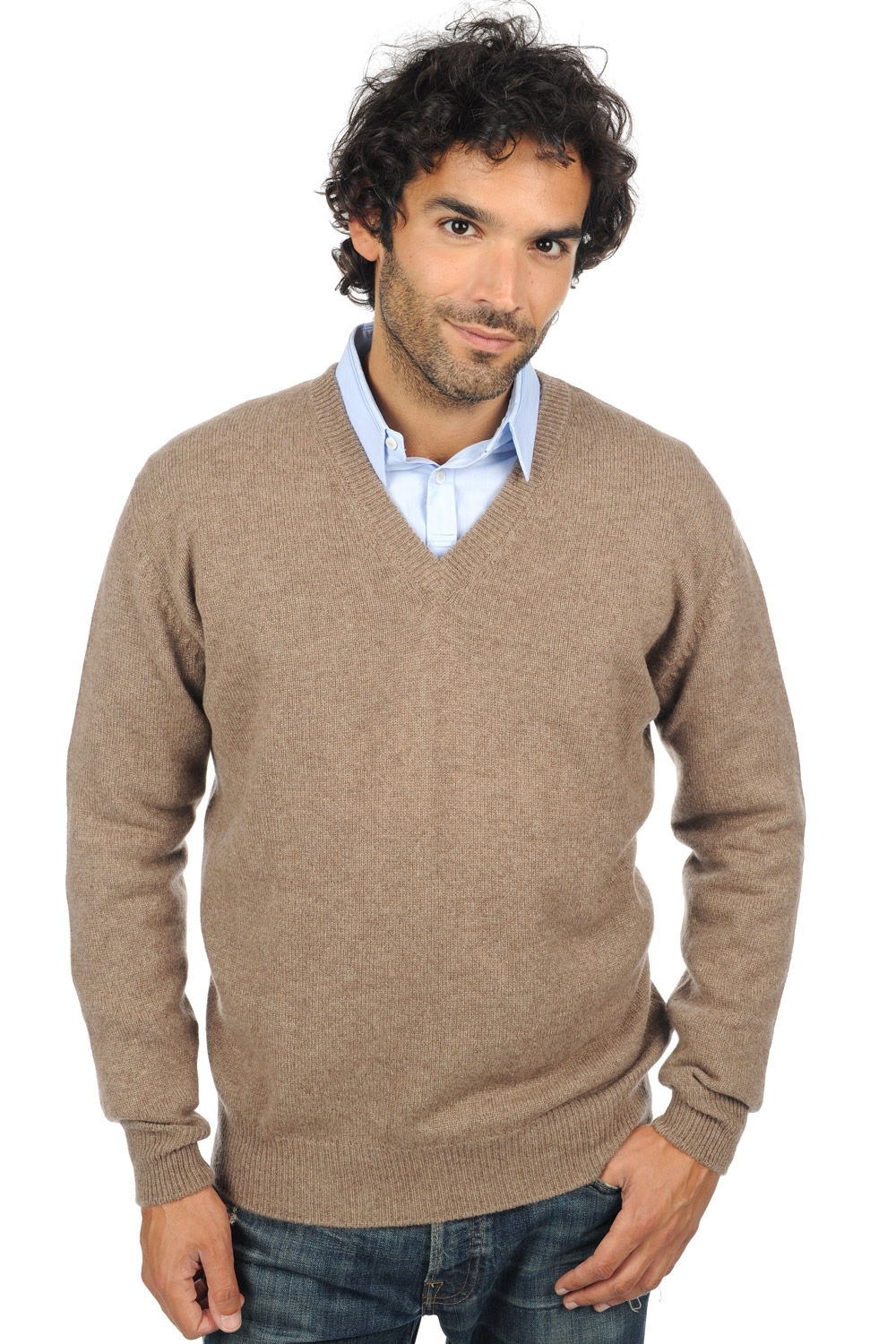 Kasjmier heren kasjmier pullover met v hals hippolyte 4f natural brown l