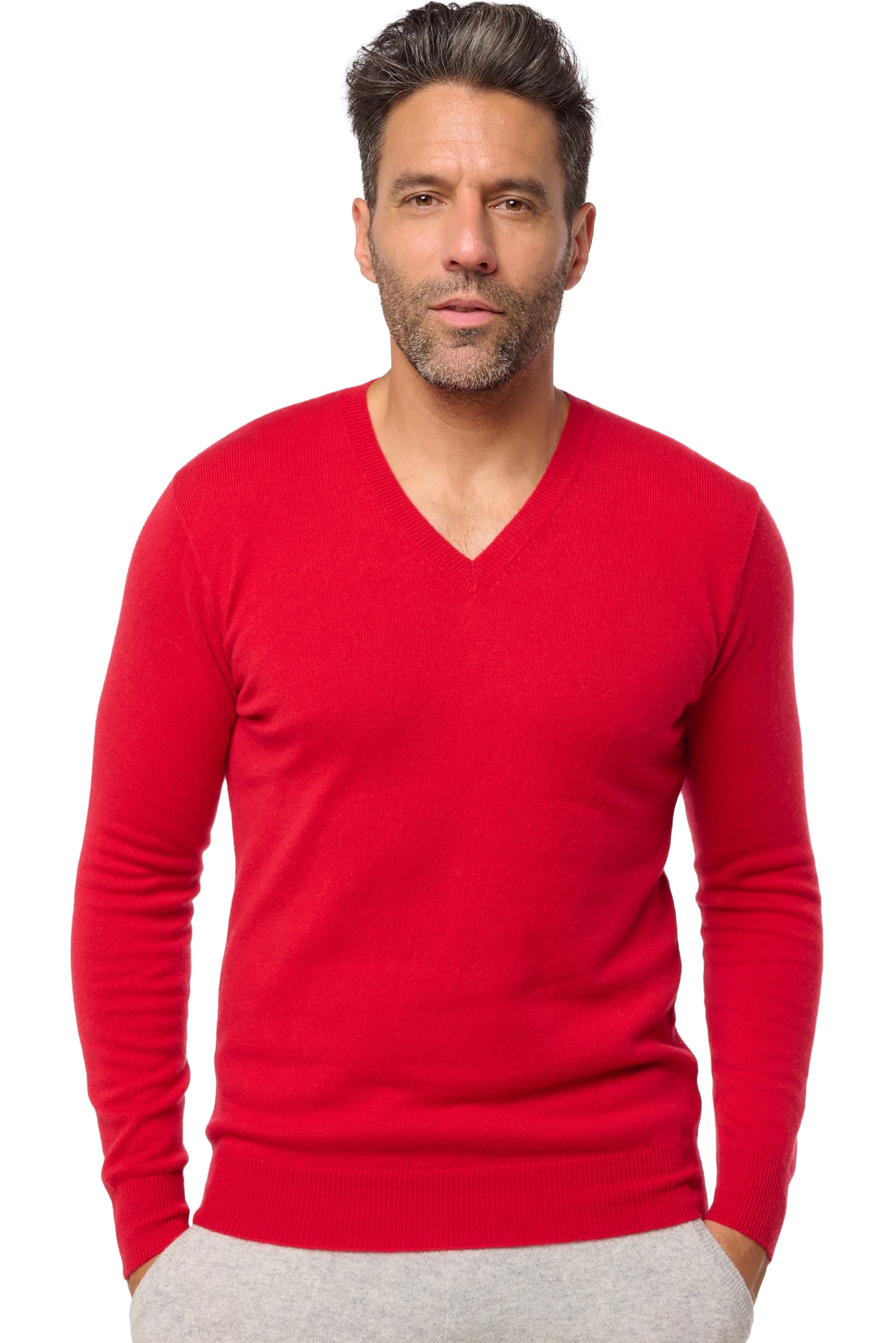 Kasjmier heren kasjmier pullover met v hals tor first deep red m