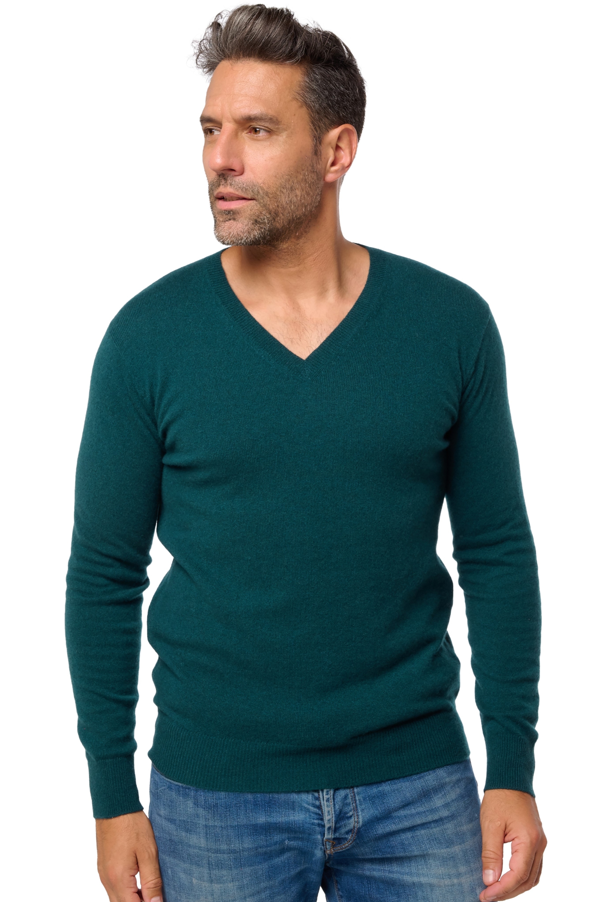 Kasjmier heren kasjmier pullover met v hals tor first vert emeraude 2xl