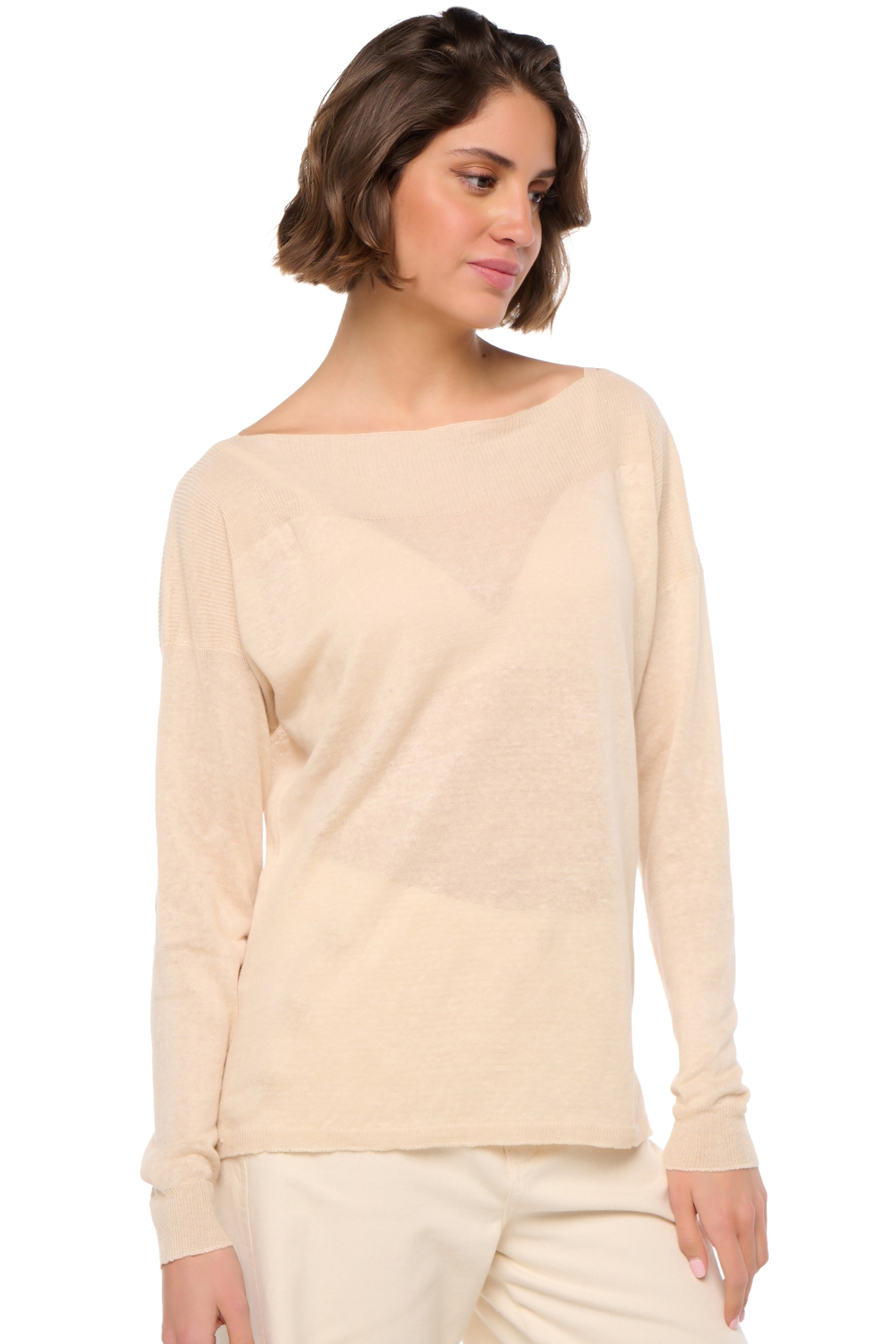 Linnen dames kasjmier pullover met ronde hals sheila wheat s