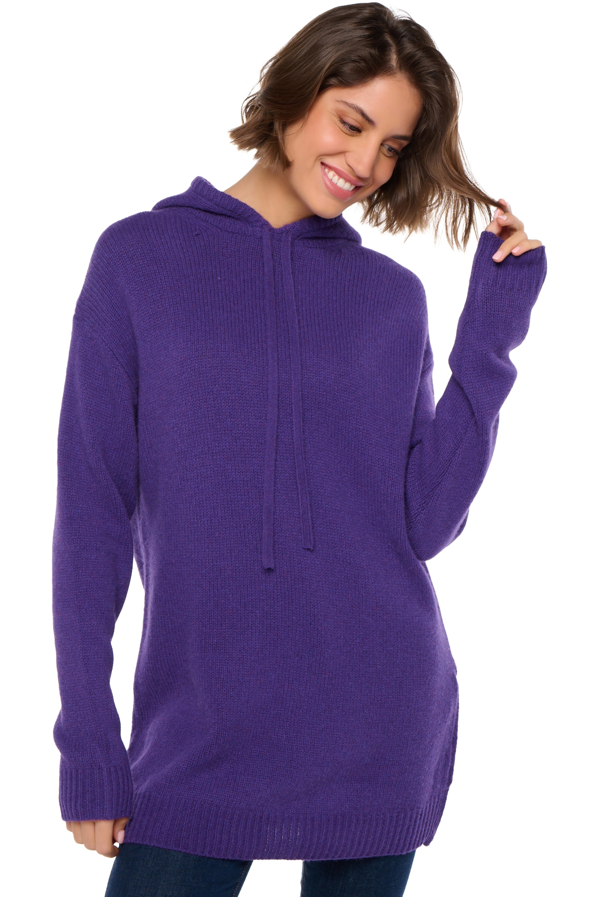 Yak dames kasjmier pullover met ronde hals veria deep purple xs